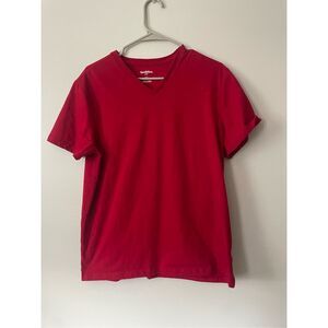 Goodfellow & CO Large Womens Standard V Neck Red Short Sleeve Shirt